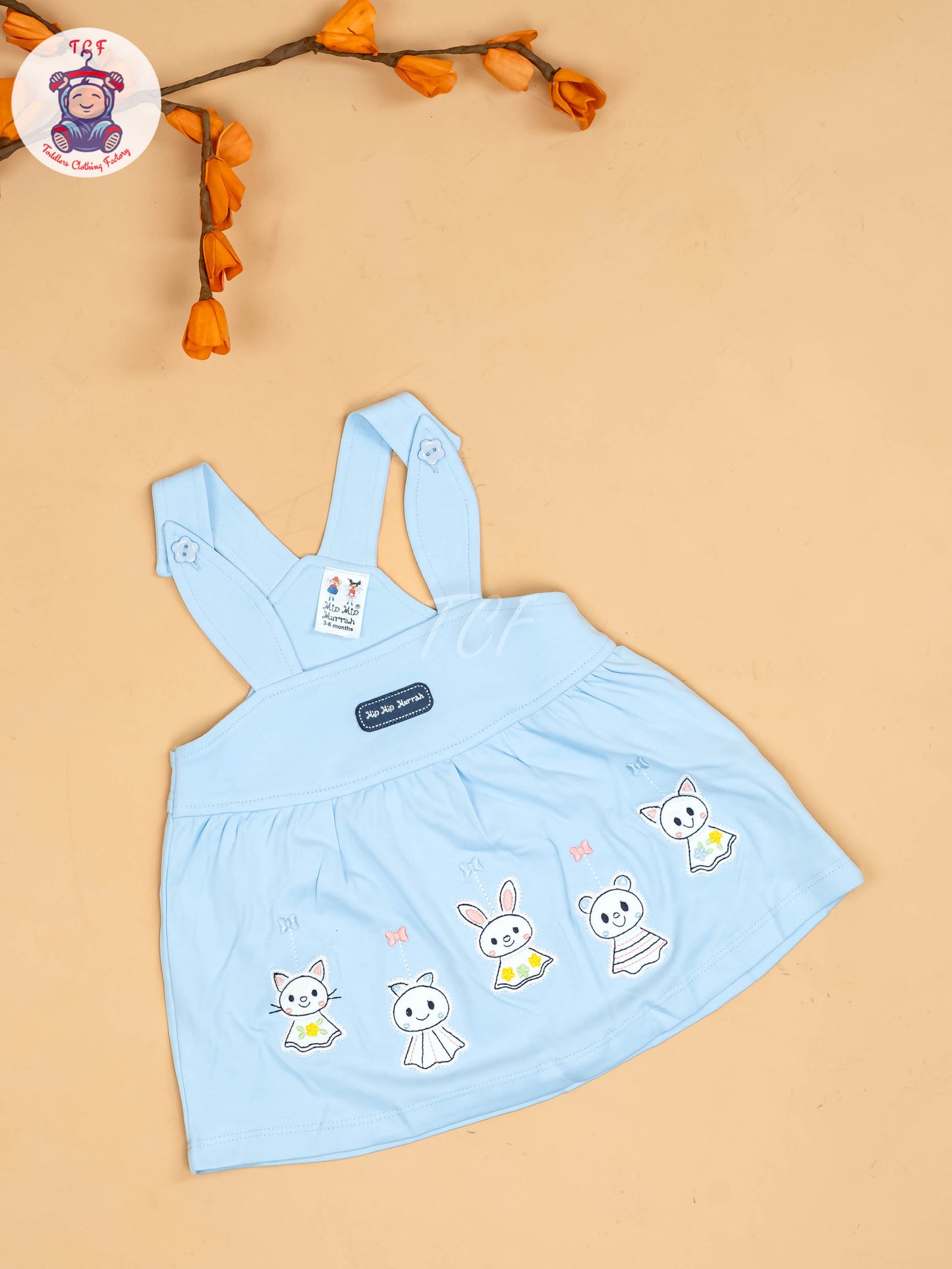 Sky Blue & White - Girls Printed Casual Frocks