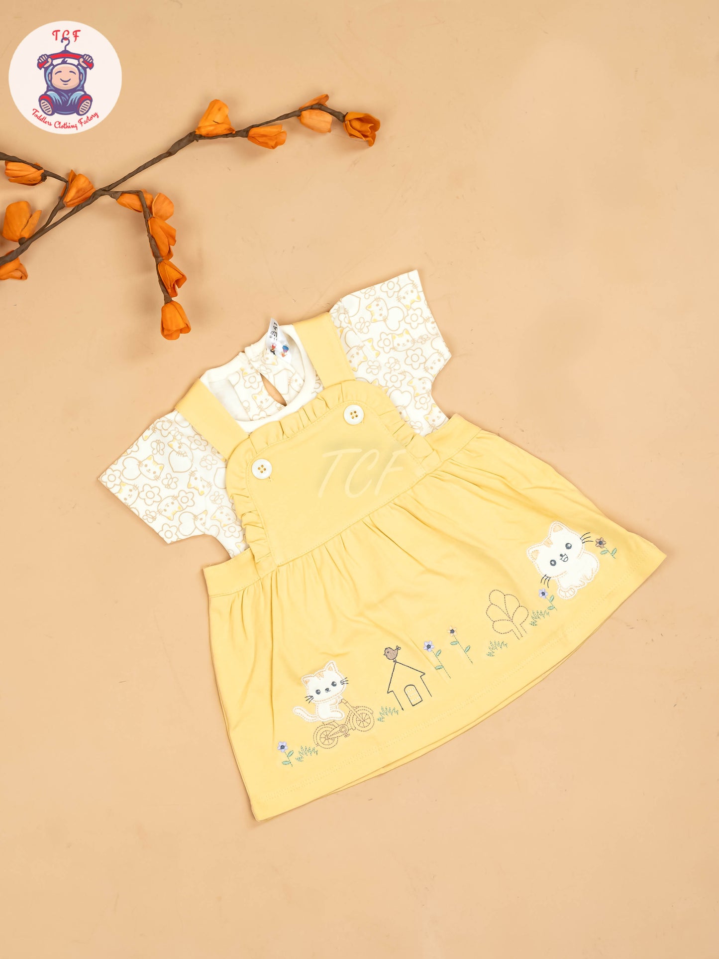 Yellow & White - Girls Printed Casual Frocks
