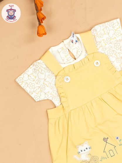 Yellow & White - Girls Printed Casual Frocks