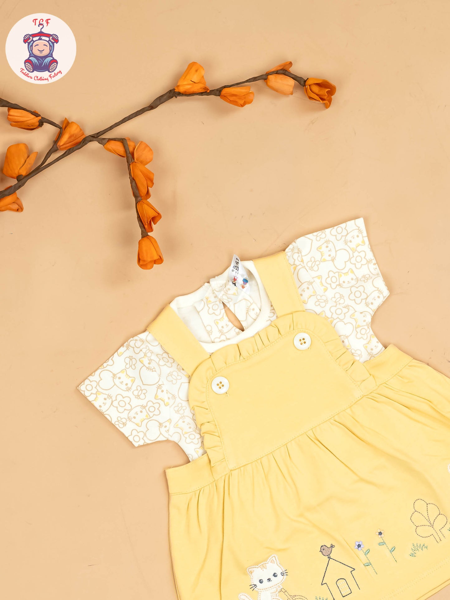 Yellow & White - Girls Printed Casual Frocks