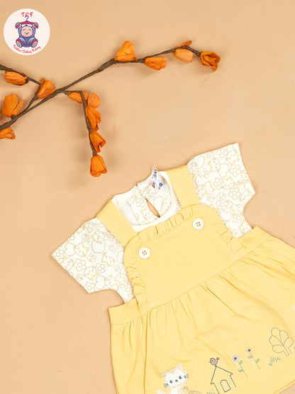 Yellow & White - Girls Printed Casual Frocks
