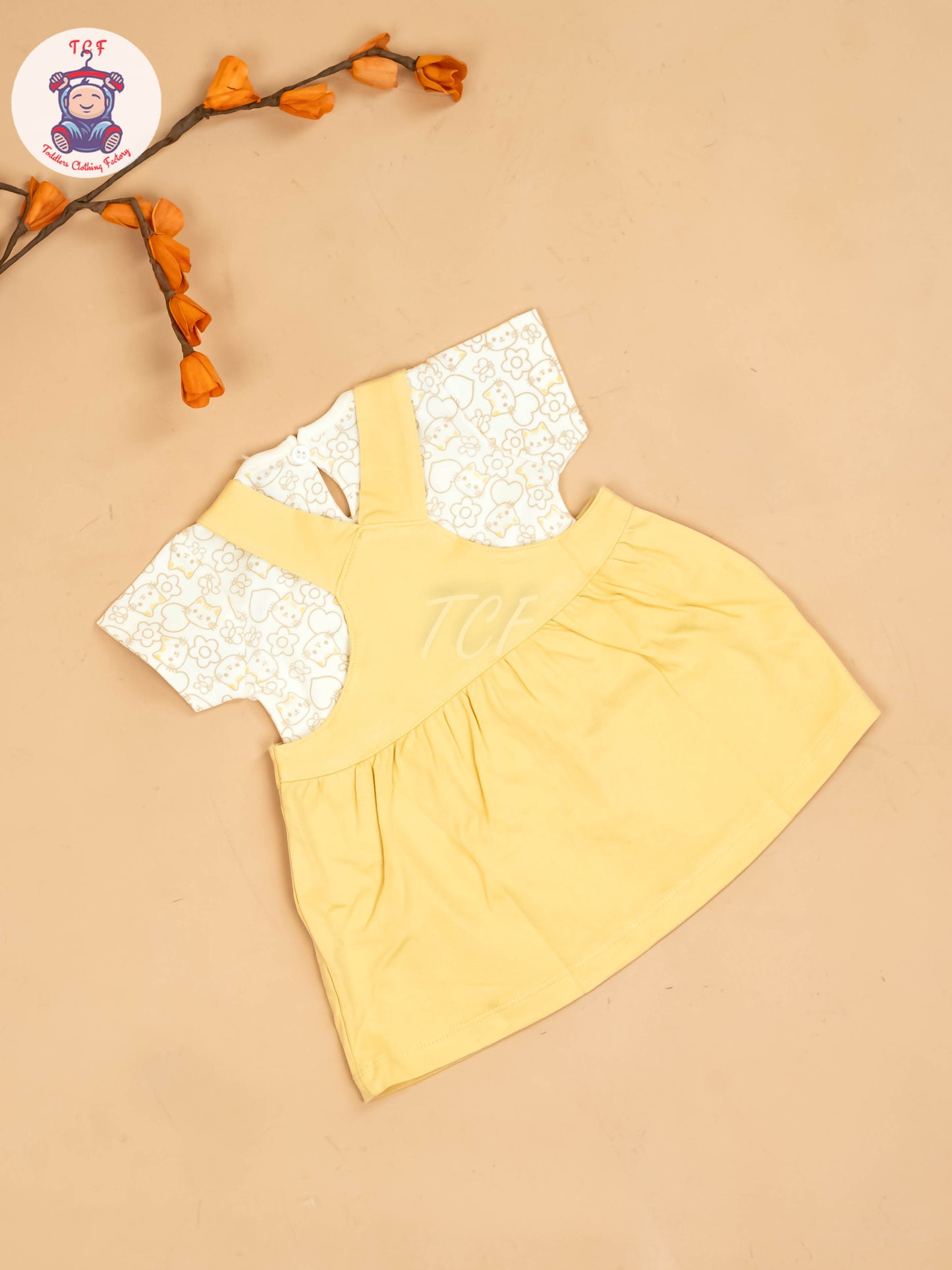 Yellow & White - Girls Printed Casual Frocks