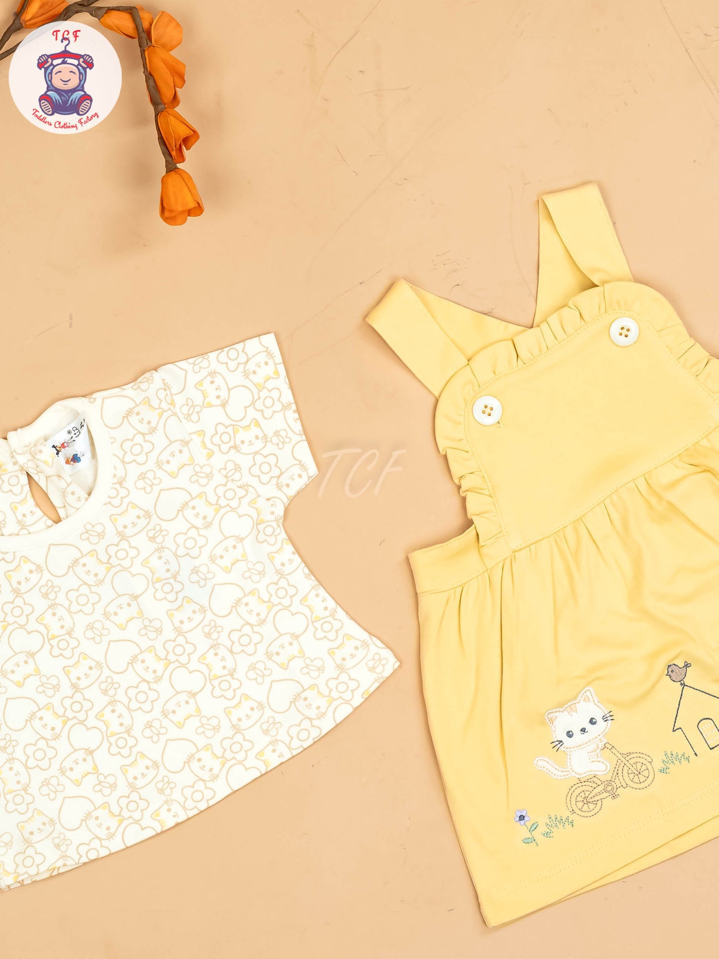Yellow & White - Girls Printed Casual Frocks