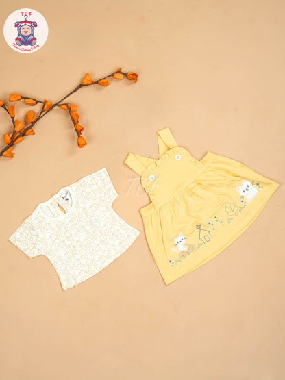 Yellow & White - Girls Printed Casual Frocks