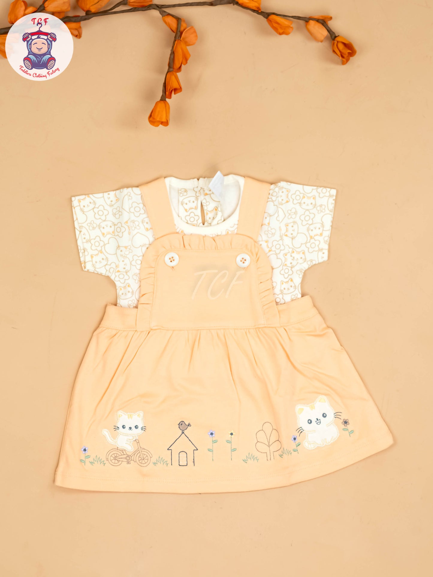 Orange - Girls Printed Casual Frocks