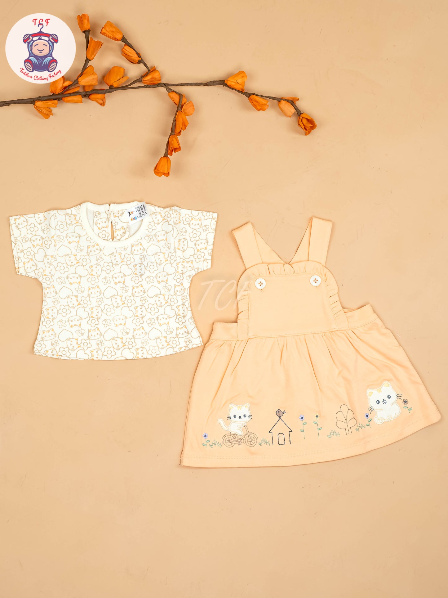 Orange - Girls Printed Casual Frocks