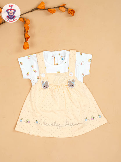 Peach & White - Girls Printed Casual Frocks