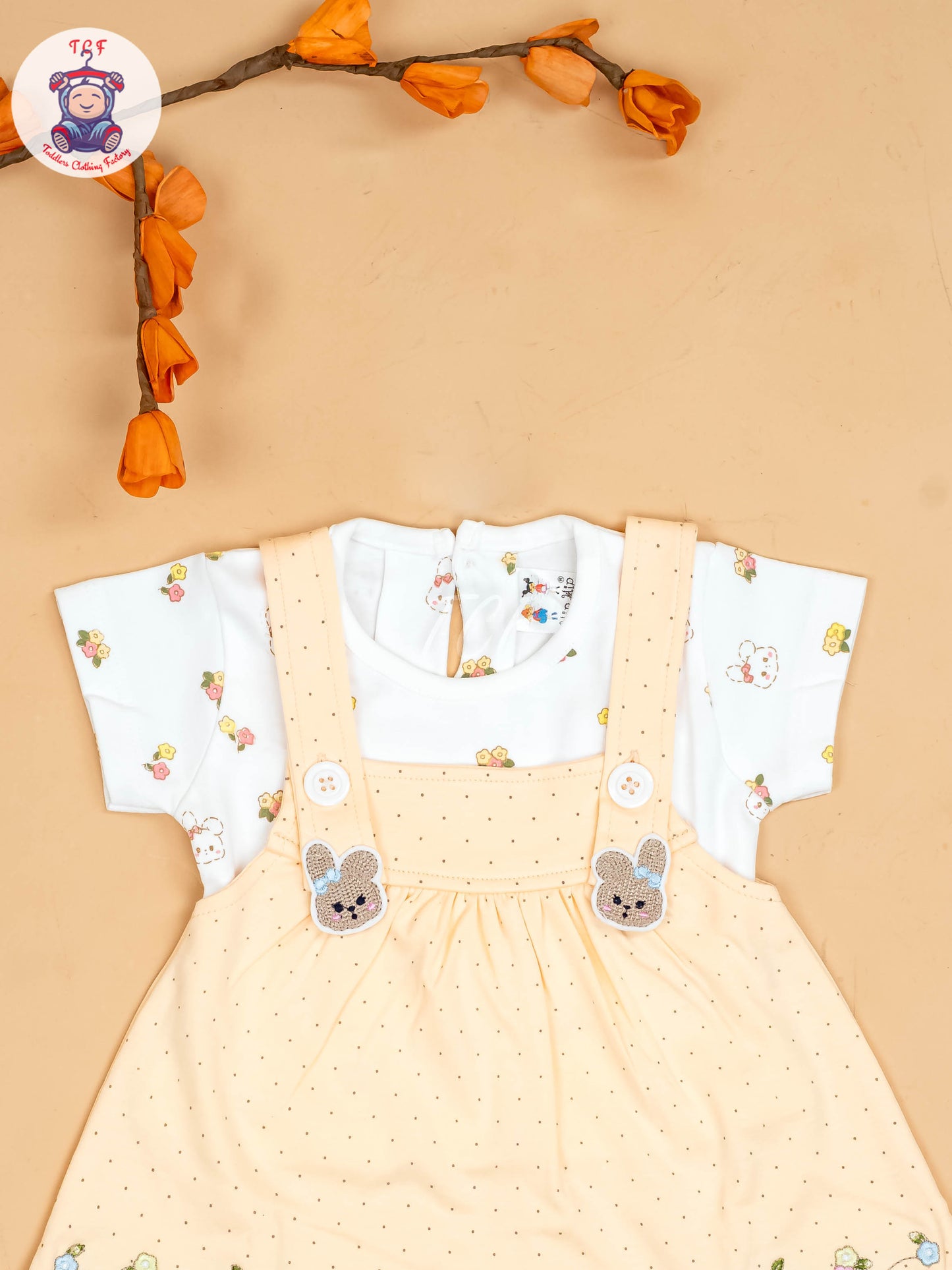 Peach & White - Girls Printed Casual Frocks