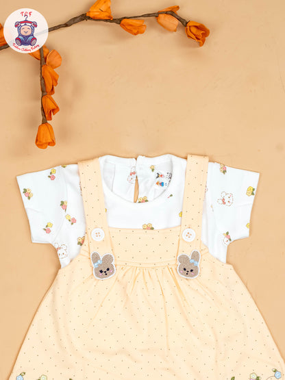 Peach & White - Girls Printed Casual Frocks