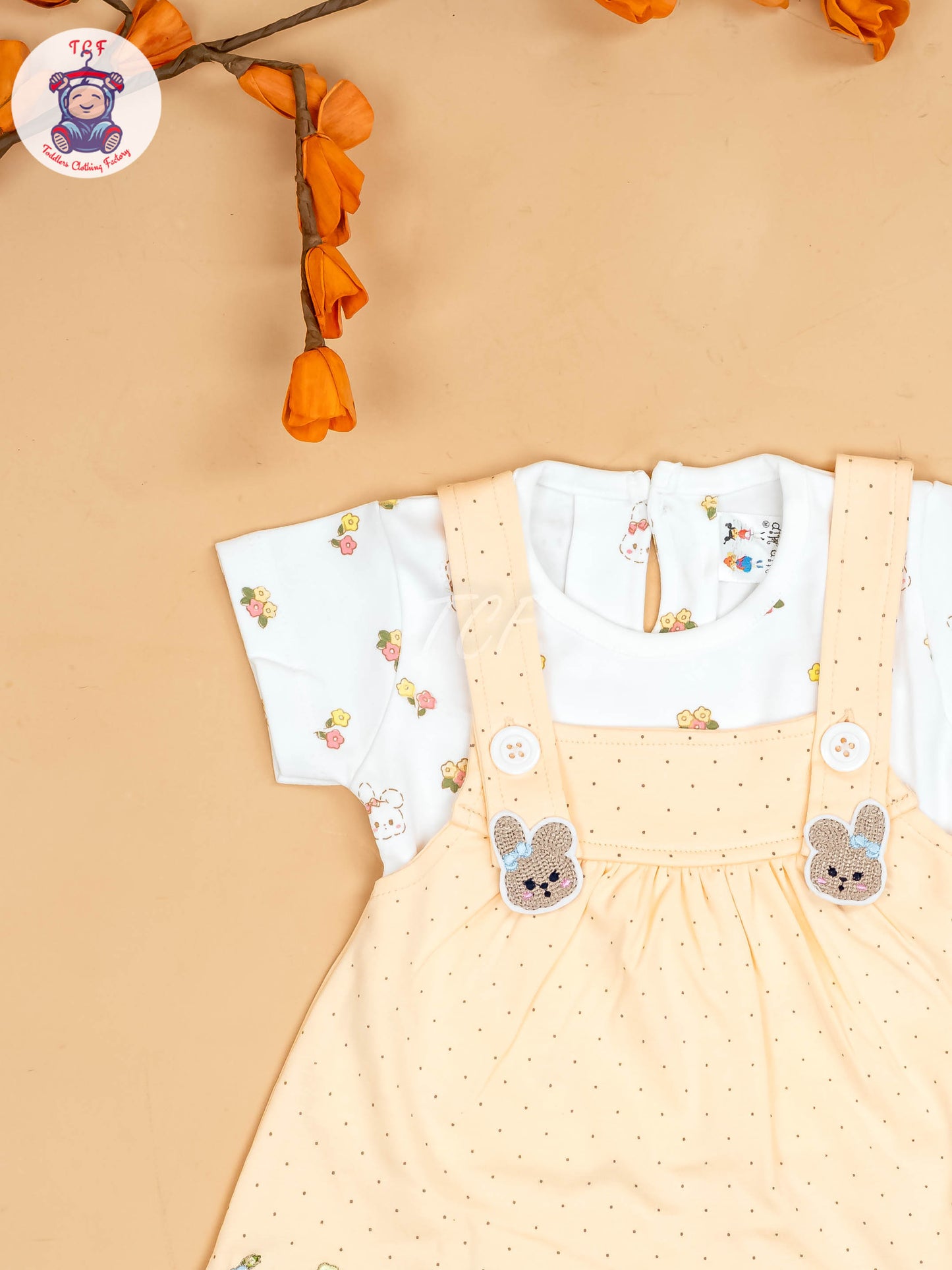 Peach & White - Girls Printed Casual Frocks