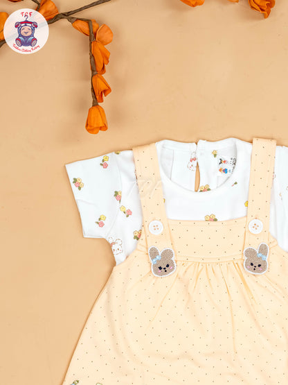 Peach & White - Girls Printed Casual Frocks