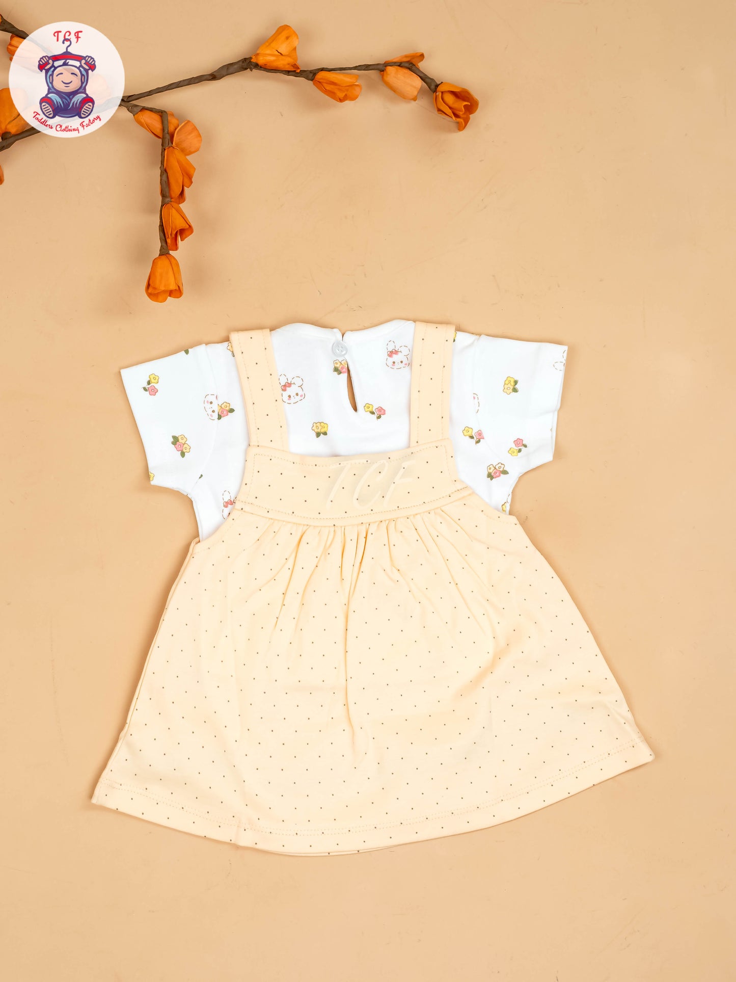 Peach & White - Girls Printed Casual Frocks