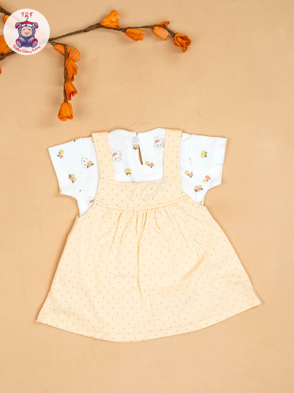 Peach & White - Girls Printed Casual Frocks