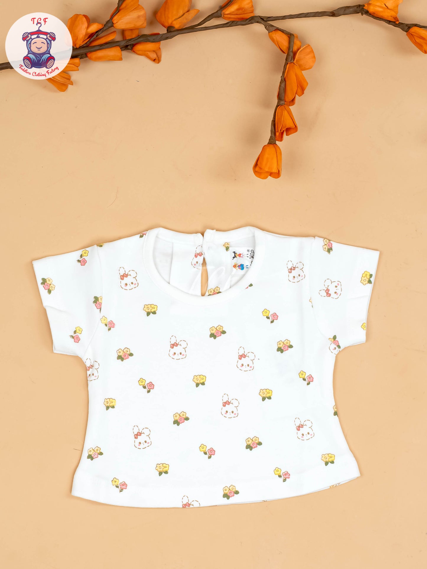 Peach & White - Girls Printed Casual Frocks