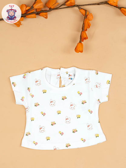 Peach & White - Girls Printed Casual Frocks