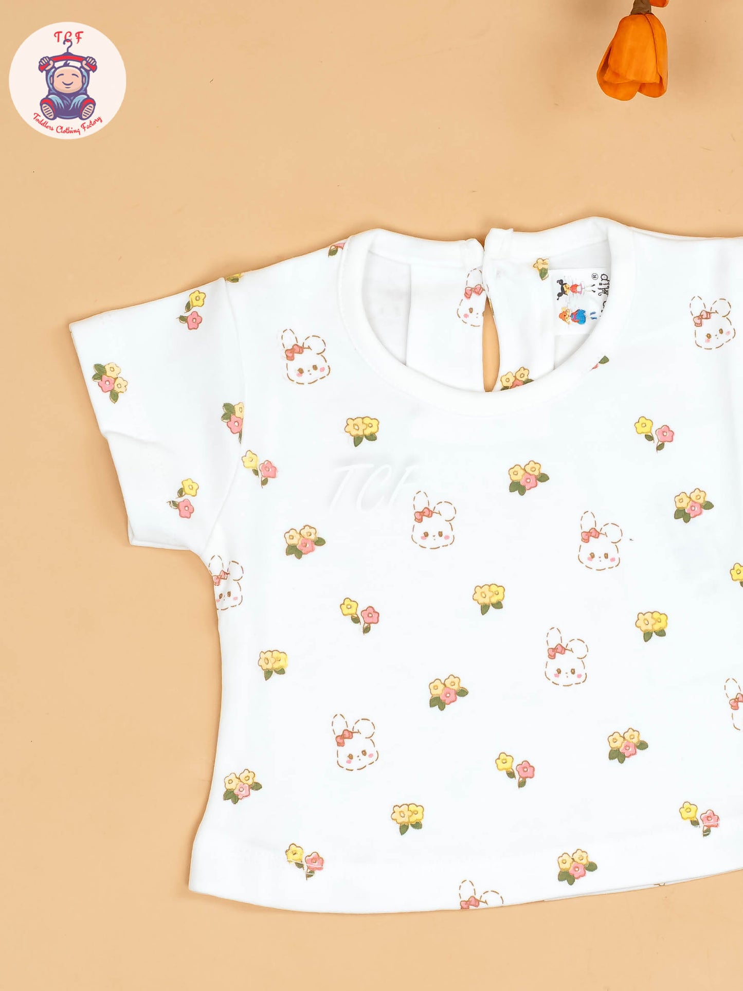 Peach & White - Girls Printed Casual Frocks