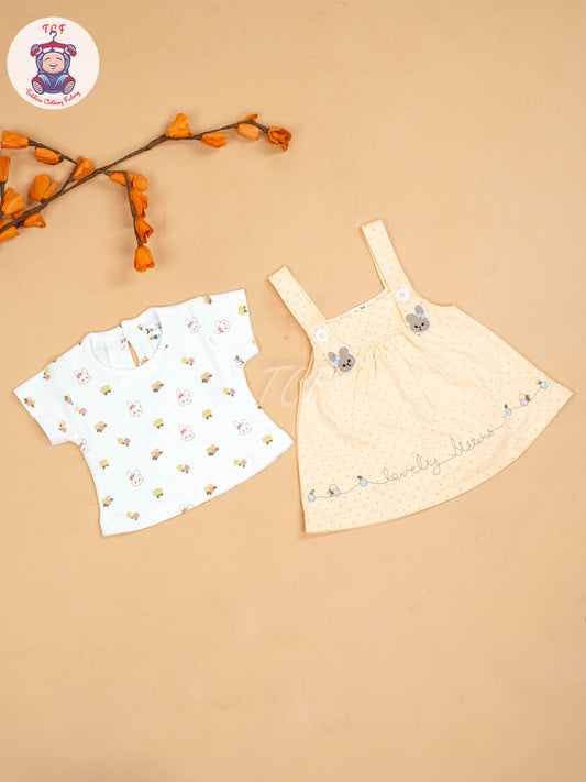 Peach & White - Girls Printed Casual Frocks