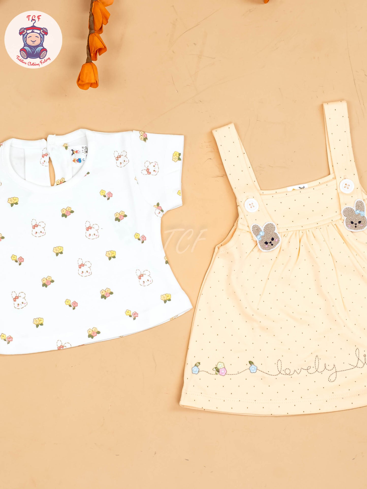 Peach & White - Girls Printed Casual Frocks
