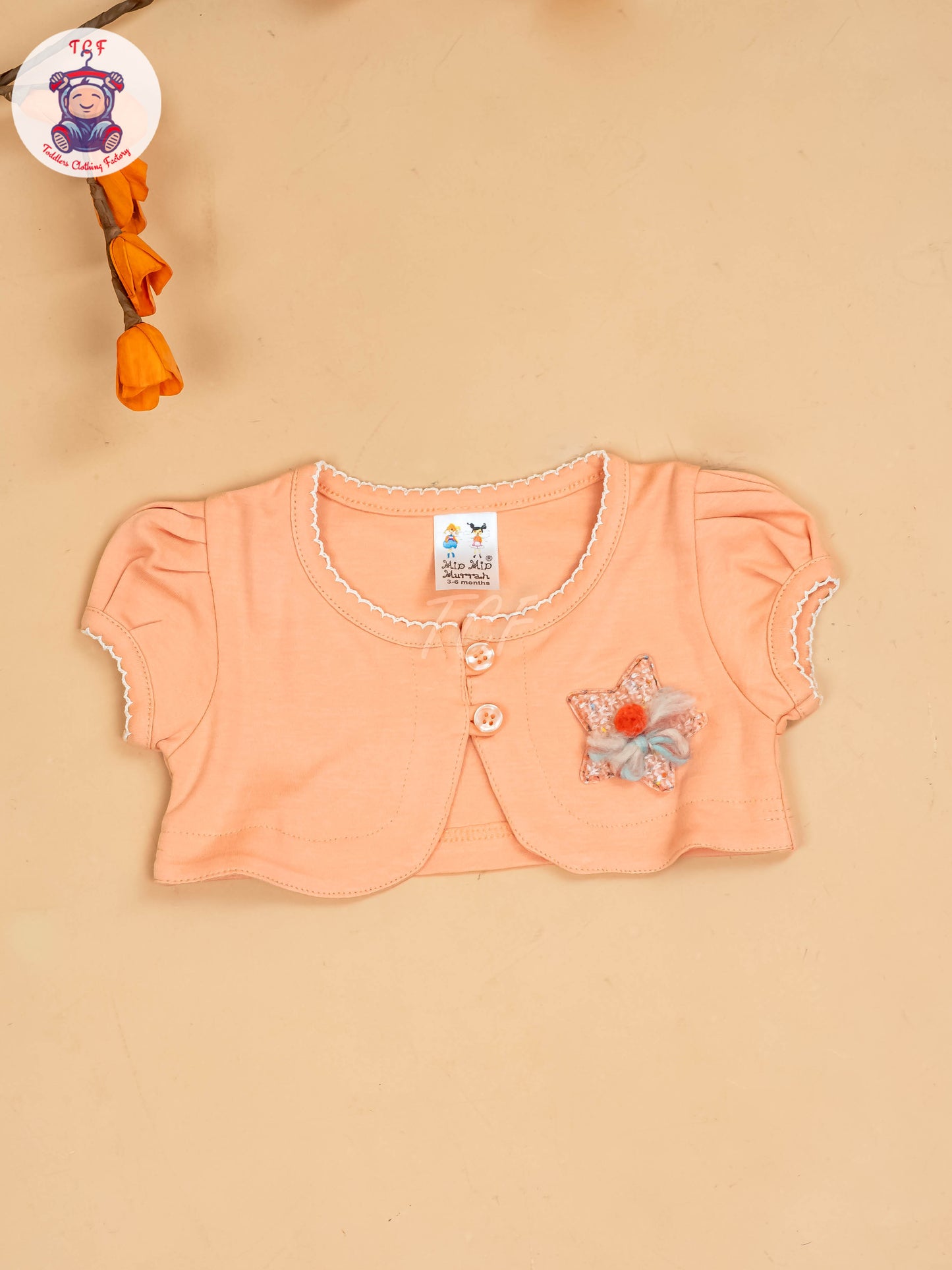 Peach & Half White - Girls Printed Casual Frocks