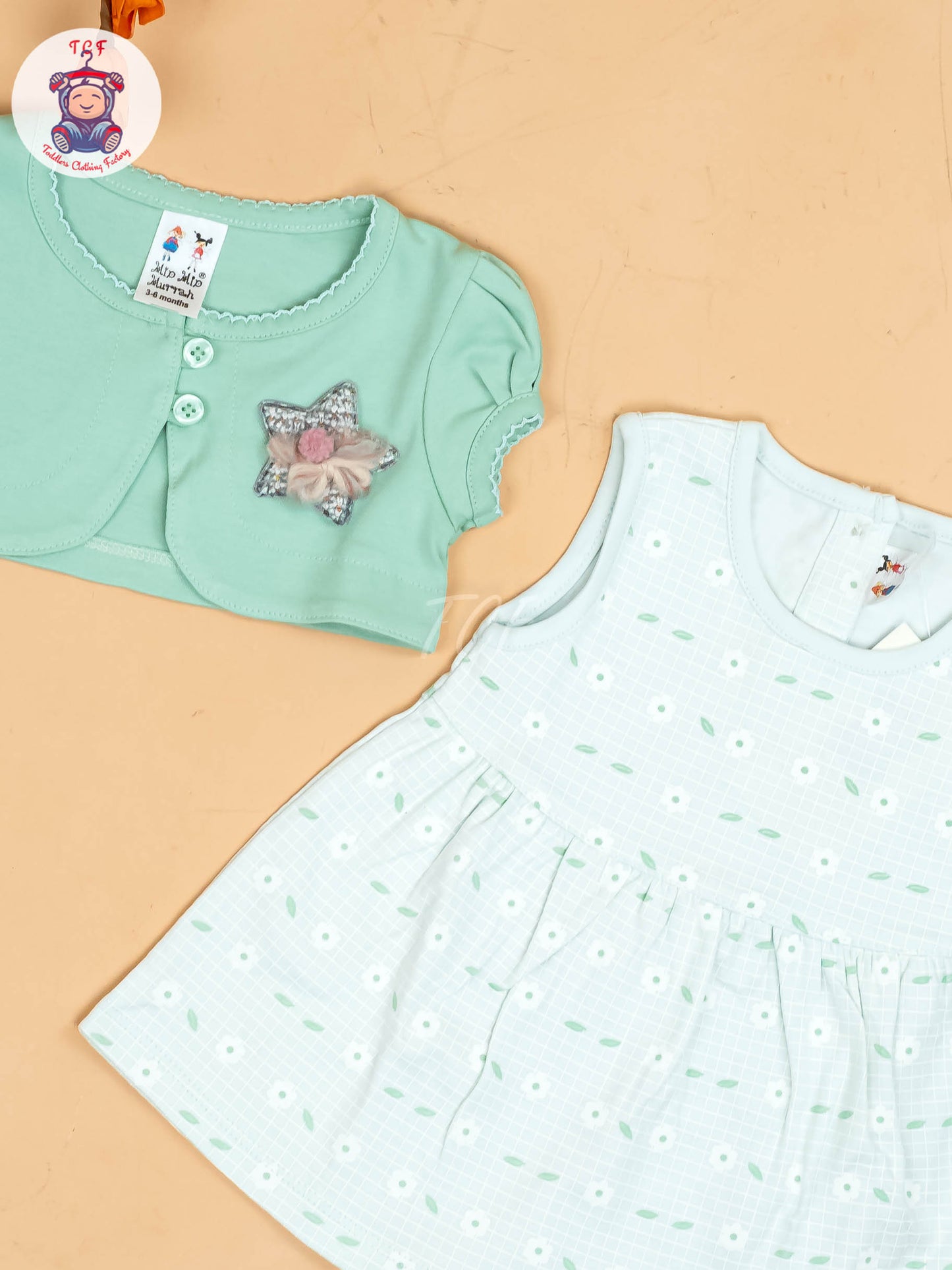 Light Green & Half White - Girls Printed Casual Frocks