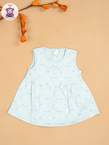 Light Green & Half White - Girls Printed Casual Frocks