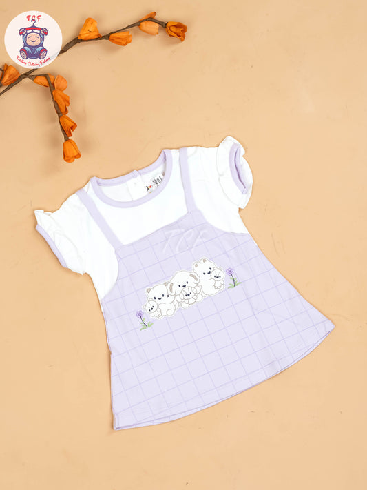 Purple & Half White - Girls Printed Casual Frocks