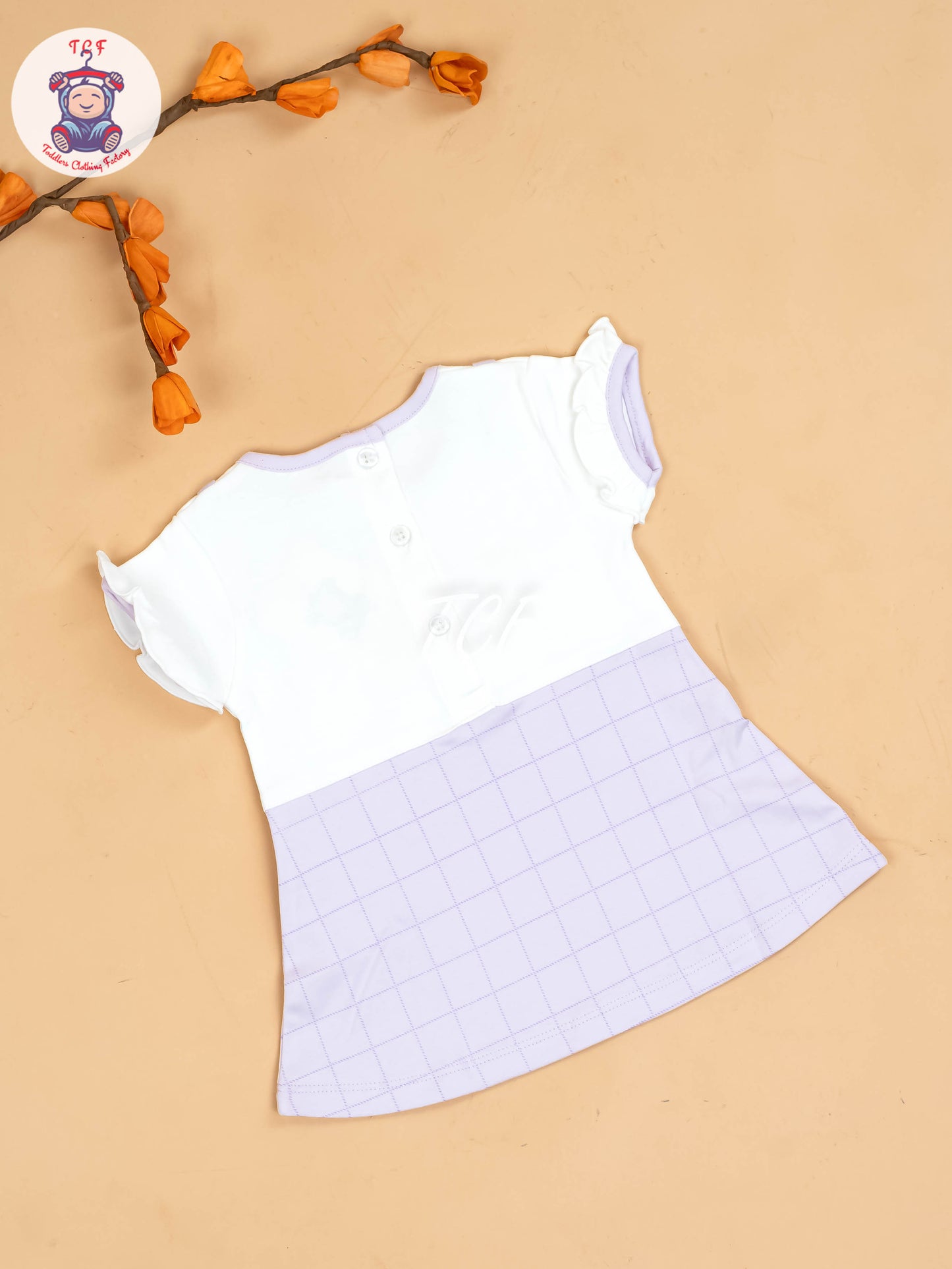 Purple & Half White - Girls Printed Casual Frocks