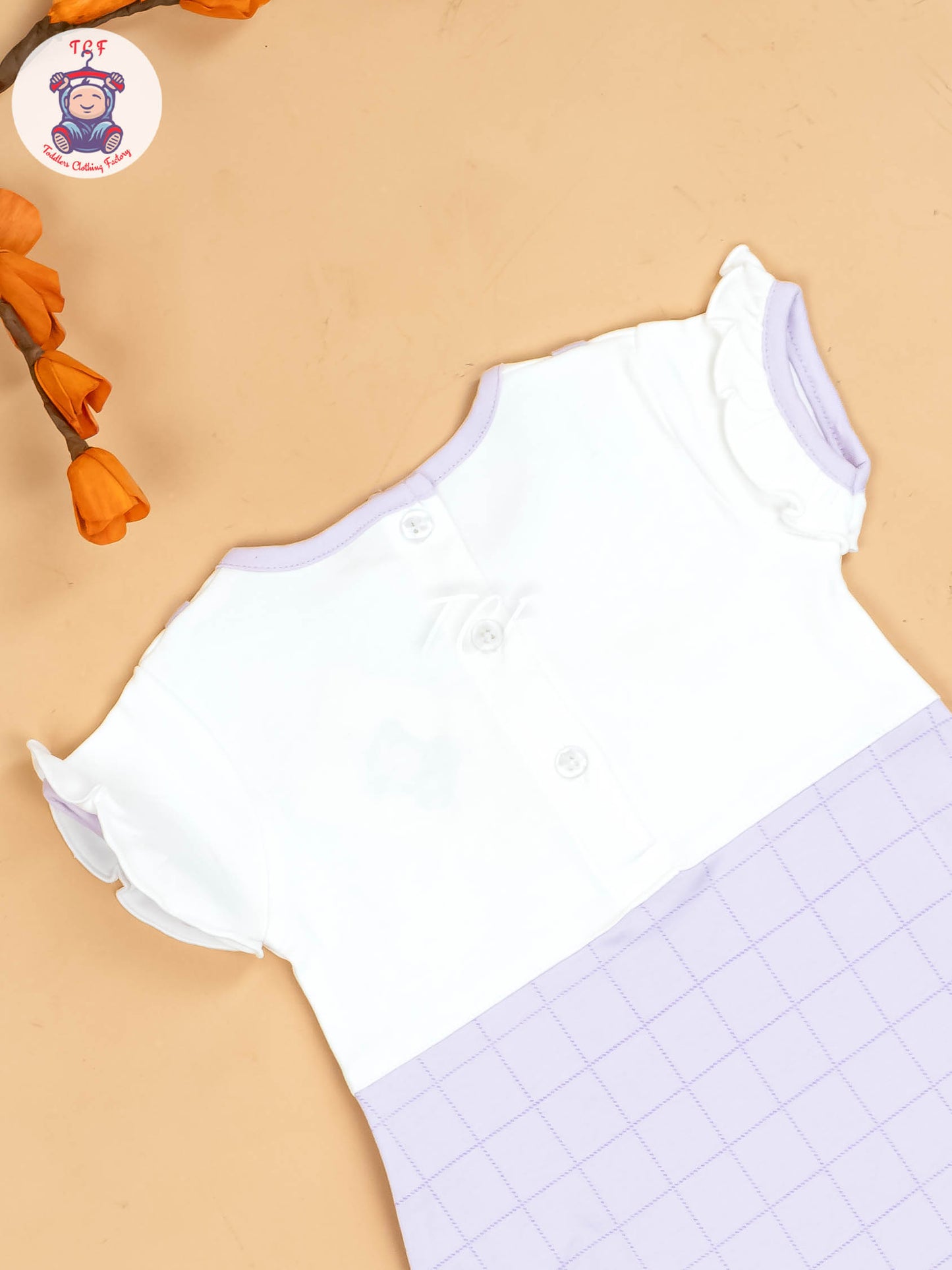 Purple & Half White - Girls Printed Casual Frocks