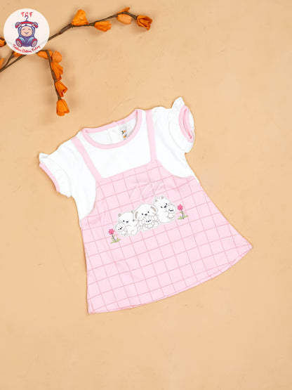 Pink & Half White - Girls Printed Casual Frocks