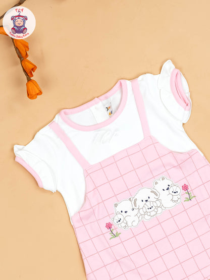 Pink & Half White - Girls Printed Casual Frocks