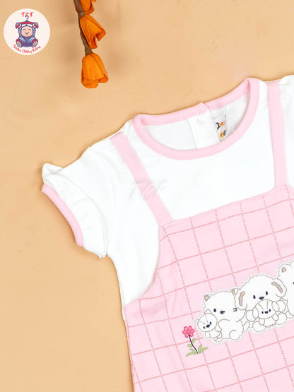 Pink & Half White - Girls Printed Casual Frocks