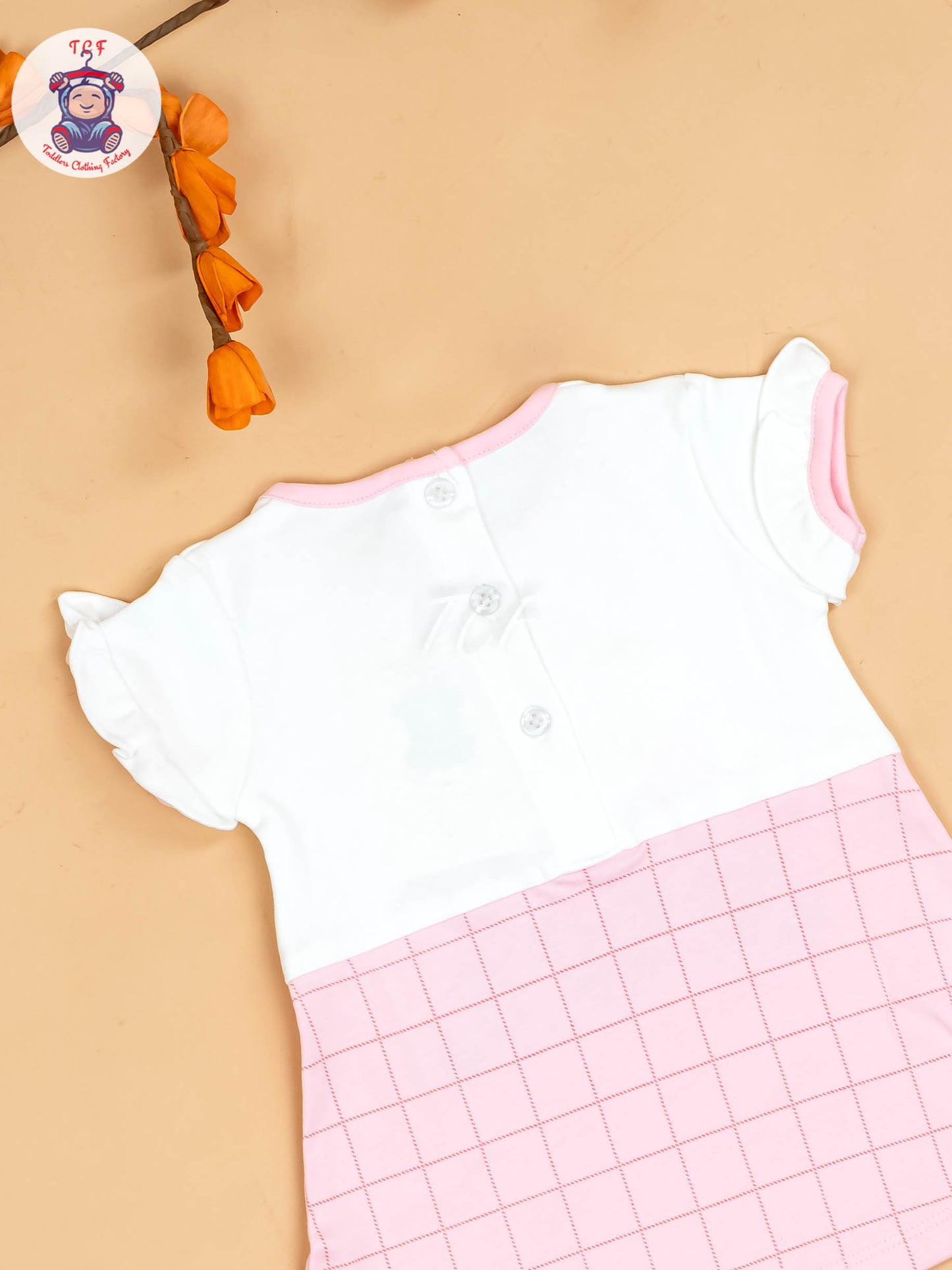 Pink & Half White - Girls Printed Casual Frocks