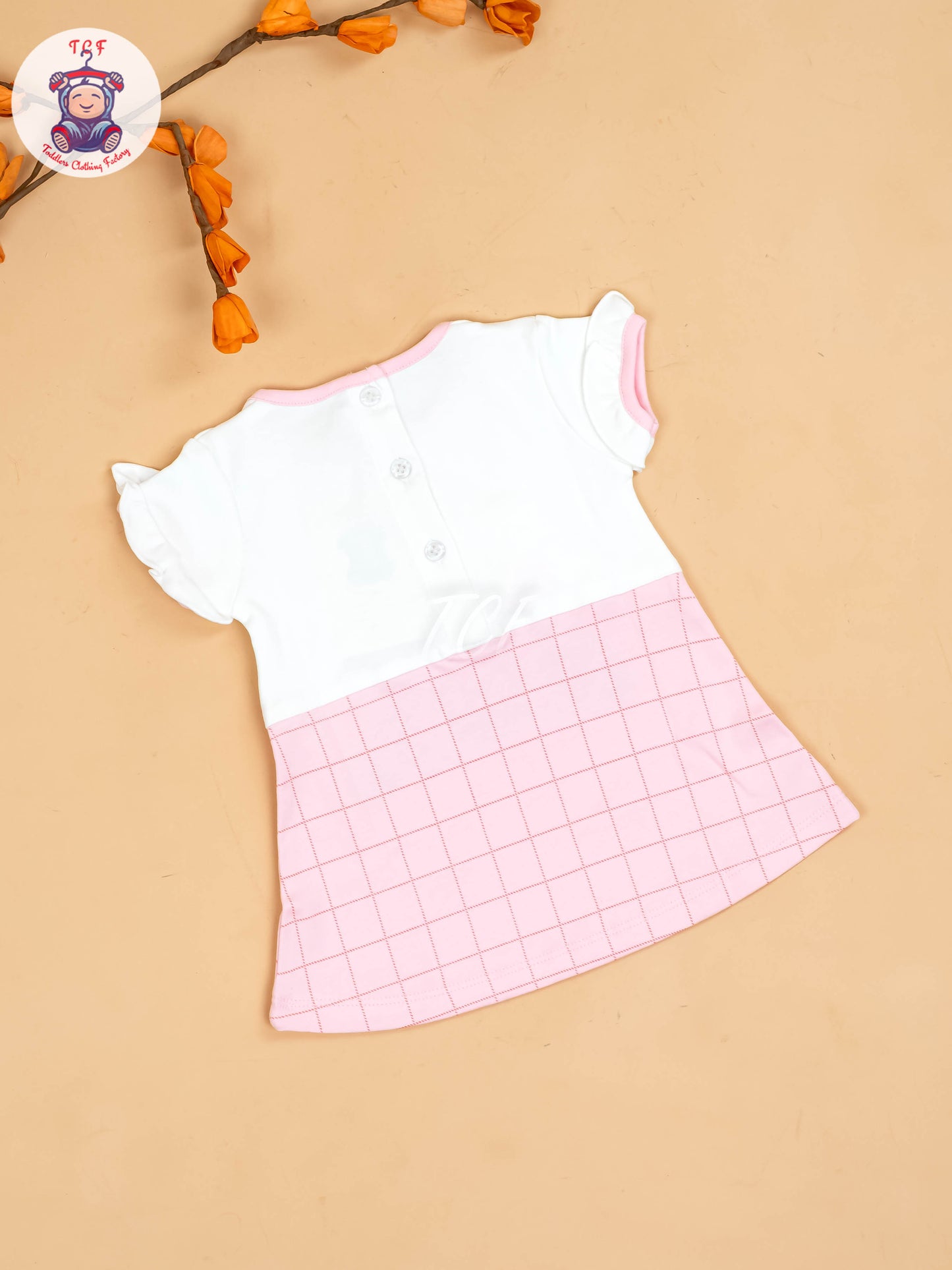 Pink & Half White - Girls Printed Casual Frocks