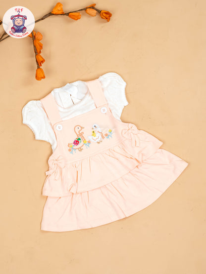 Peach & Half White - Girls Printed Casual Frocks