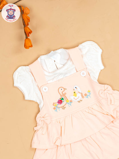 Peach & Half White - Girls Printed Casual Frocks