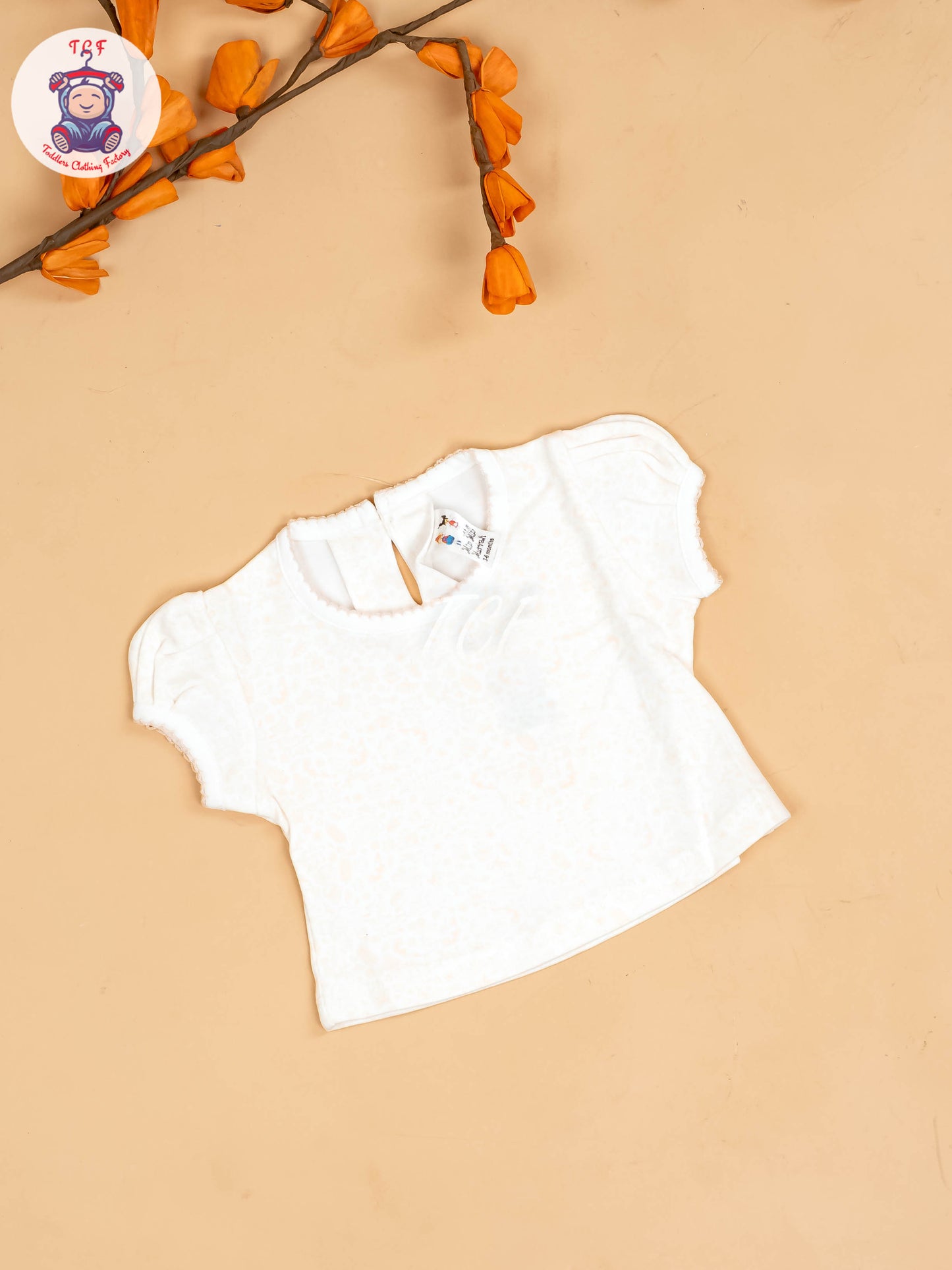 Peach & Half White - Girls Printed Casual Frocks