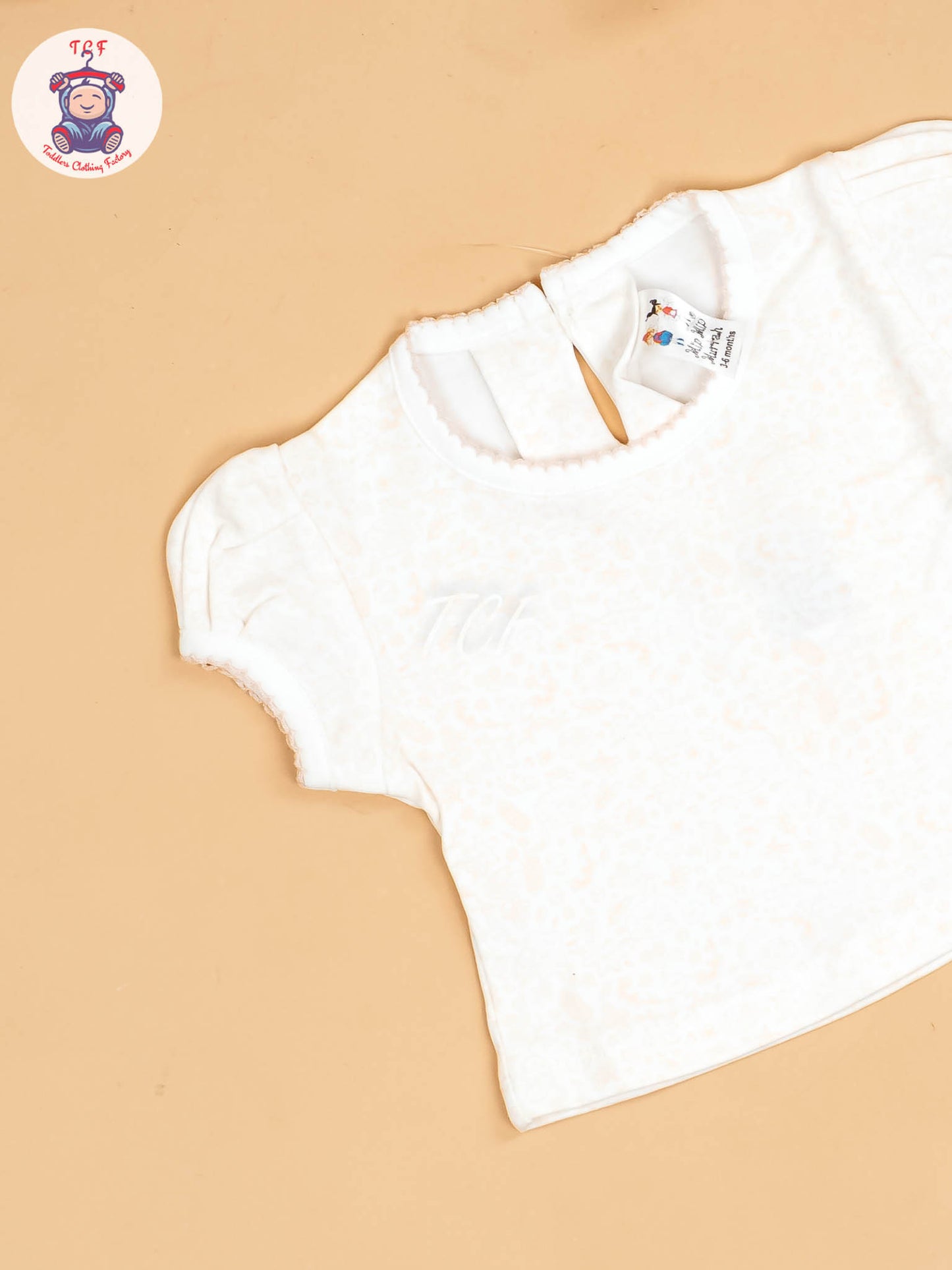 Peach & Half White - Girls Printed Casual Frocks