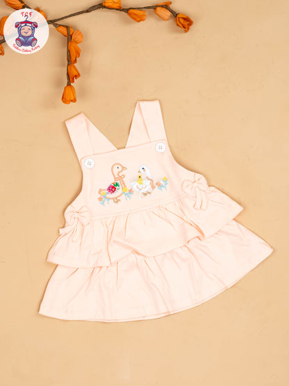 Peach & Half White - Girls Printed Casual Frocks