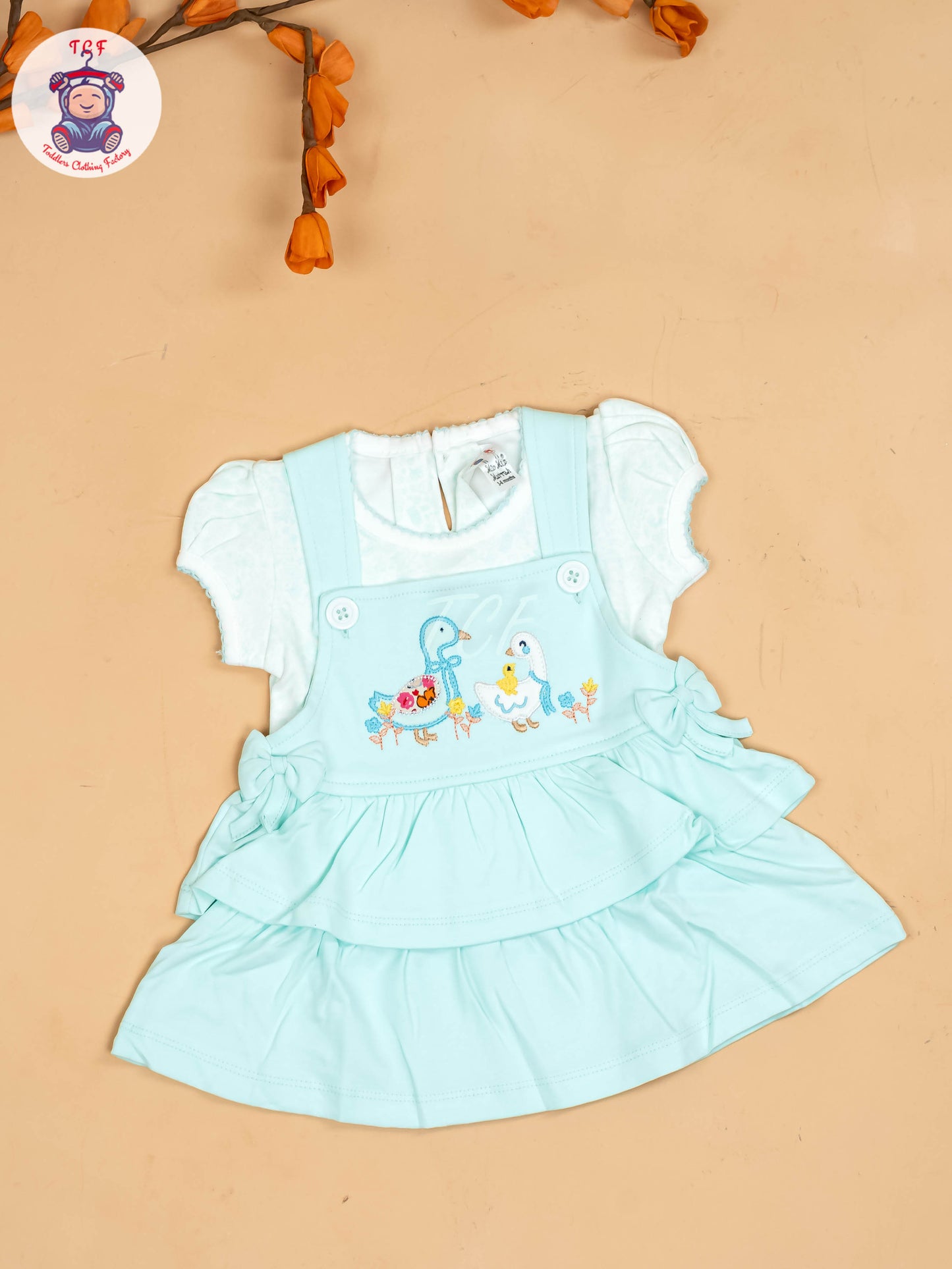 Light Green & Half White - Girls Printed Casual Frocks