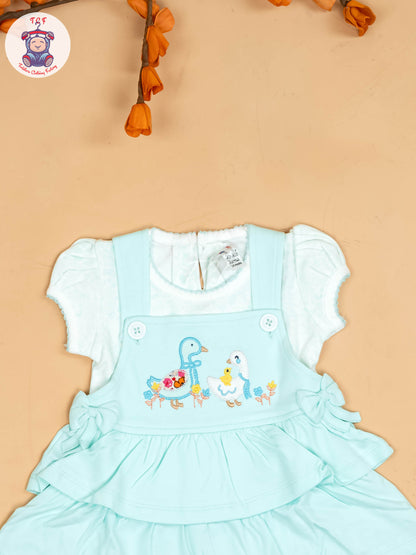 Light Green & Half White - Girls Printed Casual Frocks