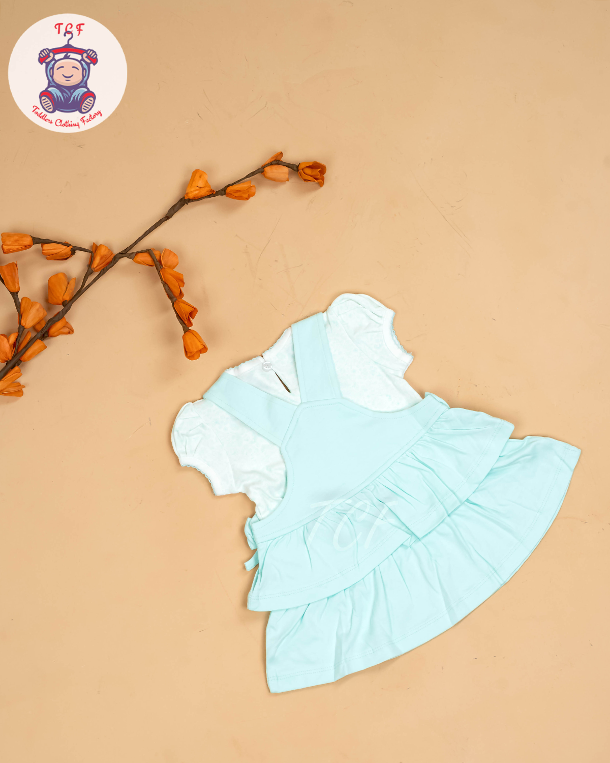 Light Green & Half White - Girls Printed Casual Frocks