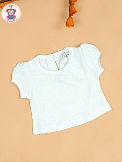 Light Green & Half White - Girls Printed Casual Frocks
