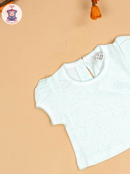 Light Green & Half White - Girls Printed Casual Frocks
