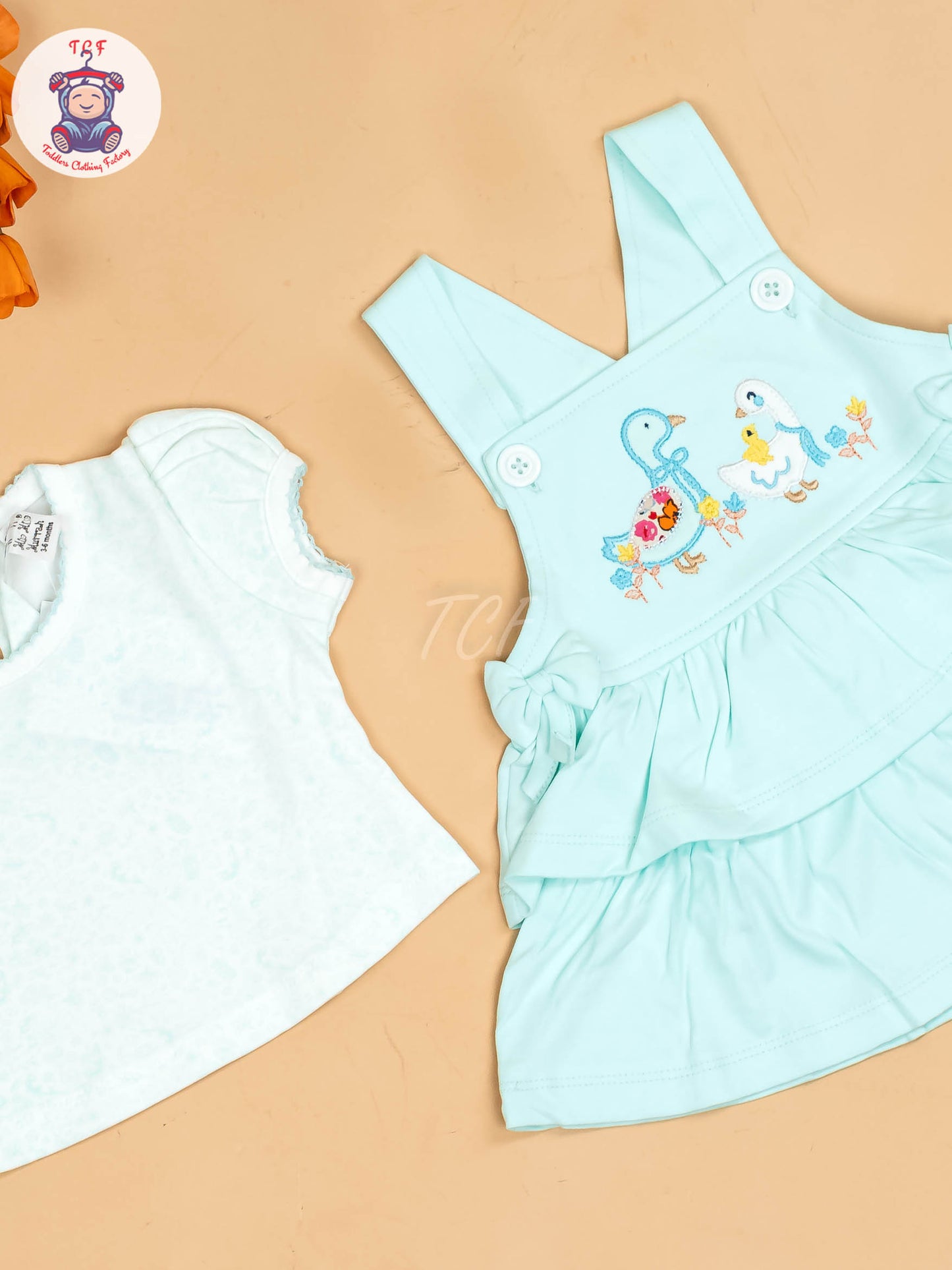 Light Green & Half White - Girls Printed Casual Frocks