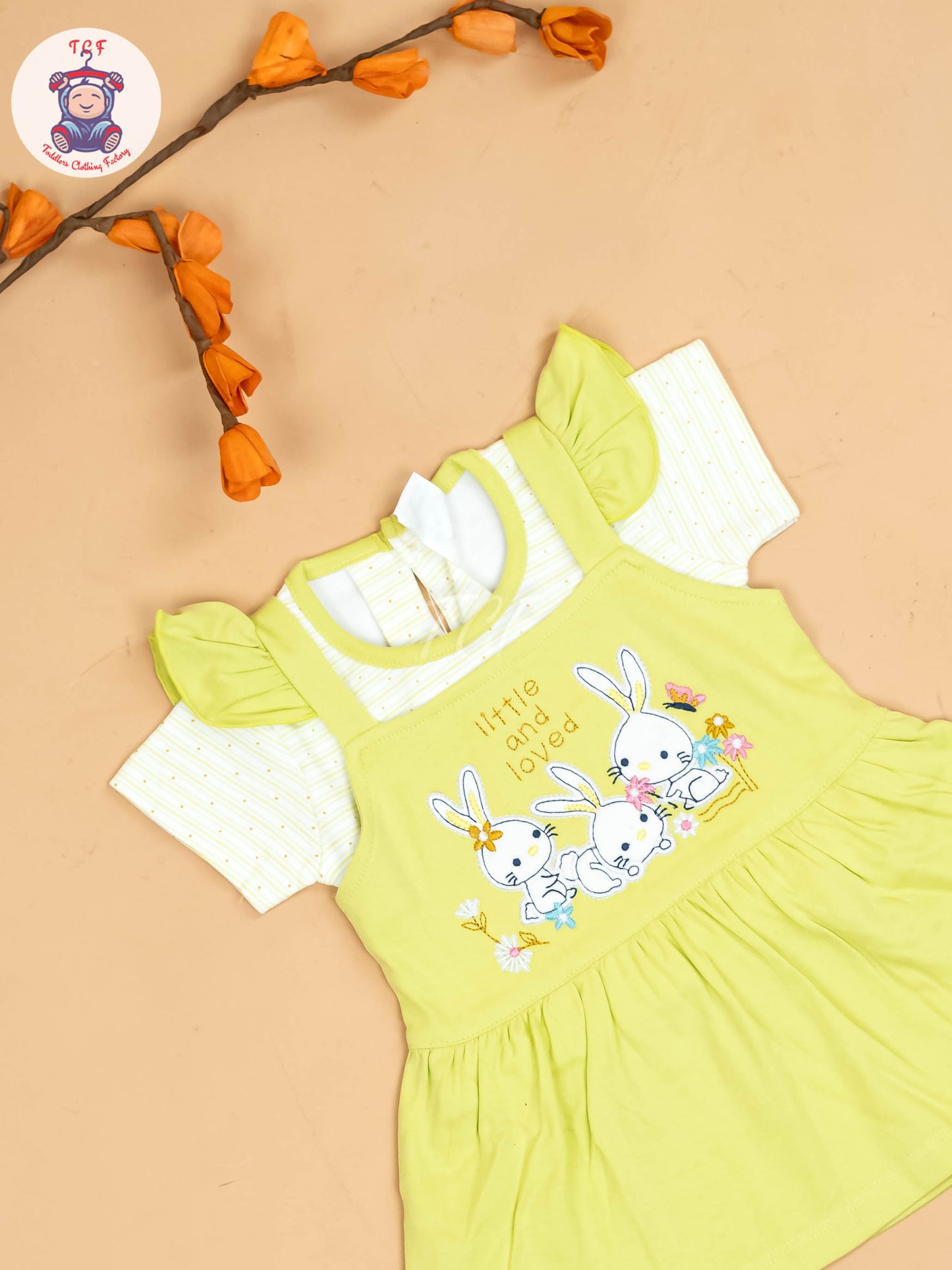 Green & Half White - Girls Printed Casual Frocks