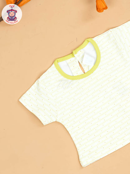 Green & Half White - Girls Printed Casual Frocks