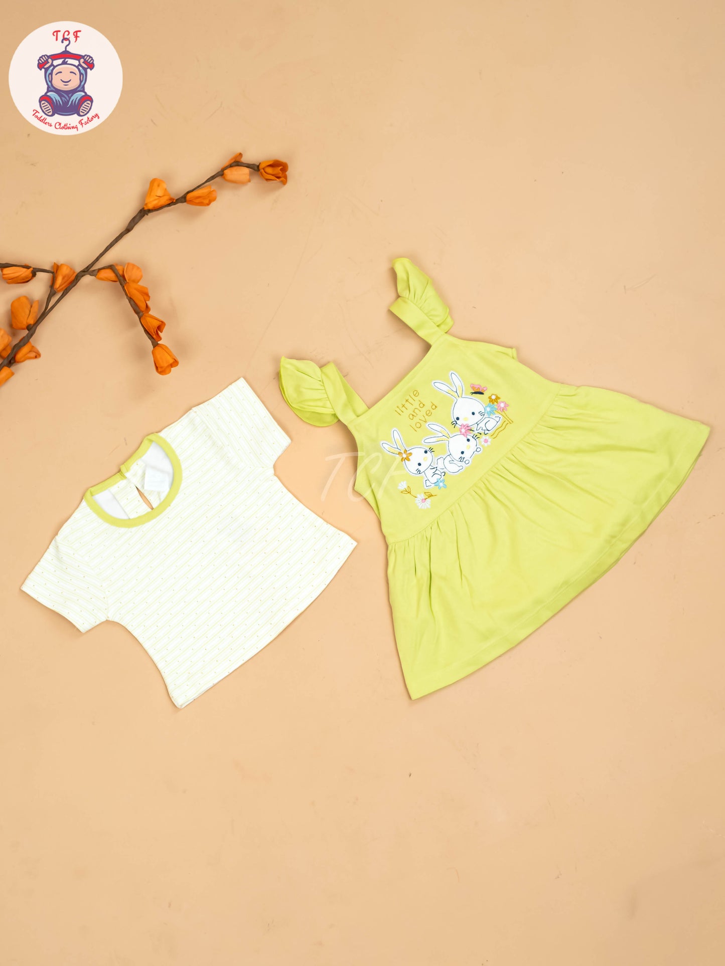 Green & Half White - Girls Printed Casual Frocks