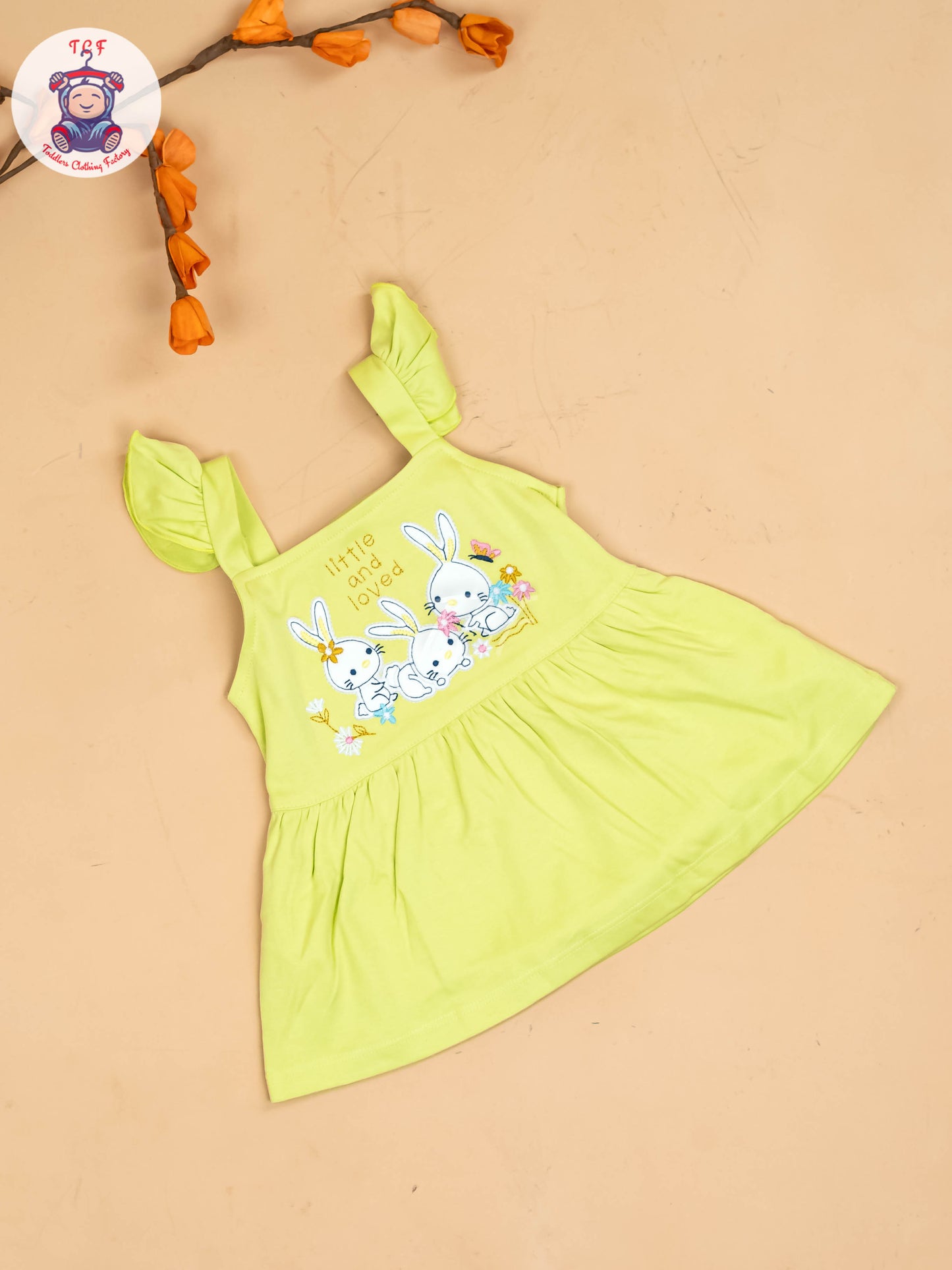 Green & Half White - Girls Printed Casual Frocks