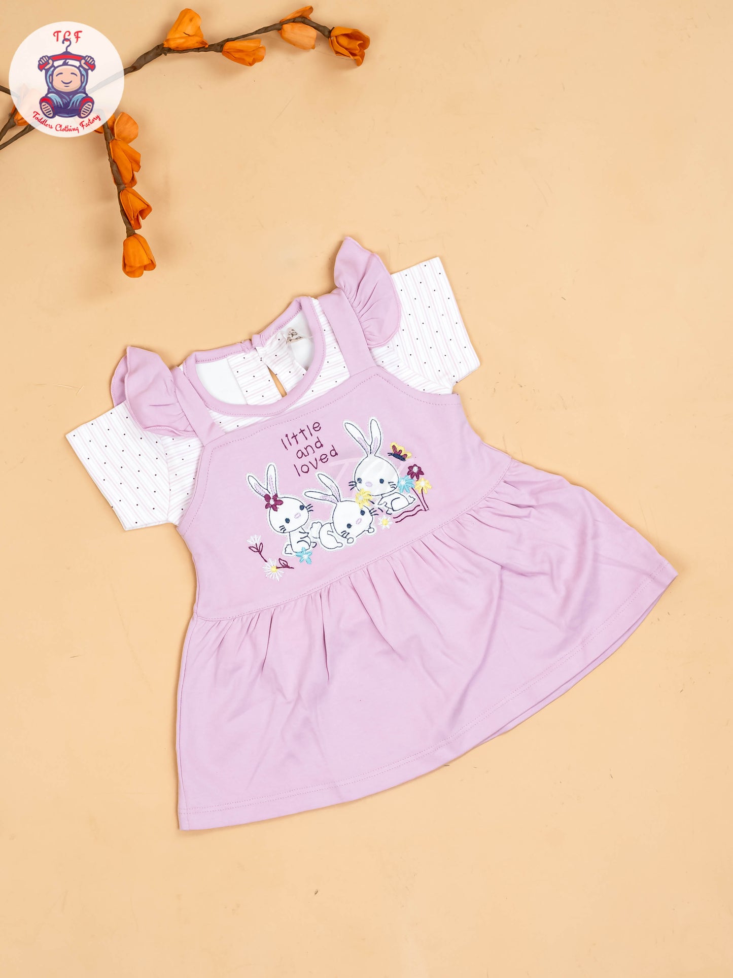 Purple & Half White - Girls Printed Casual Frocks