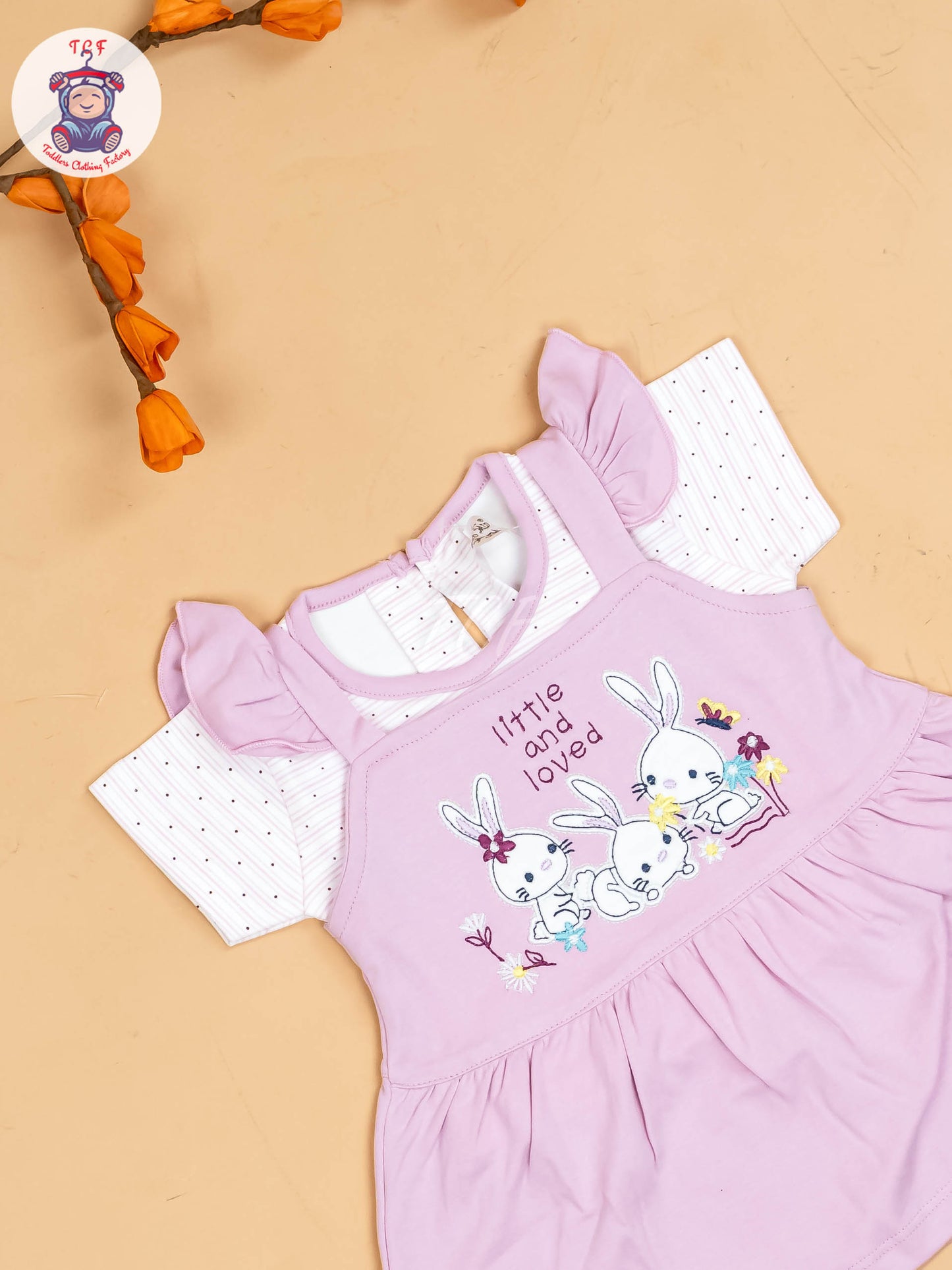 Purple & Half White - Girls Printed Casual Frocks
